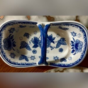 Blue and White Floral Porcelain Dish
